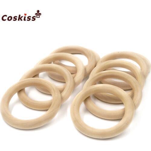 Organic Infant Necklace Teething Toy Accessories 55mm(2.16'')20pcs Wooden Ring Teether Montessori Baby Teether Toy