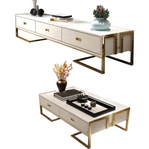 TV Stand modern Living Room Home Furniture TV monitor stand mueble tv cabinet mesa tv table+Coffee centro Table stainless steel