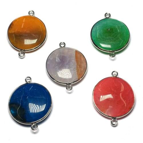 Natural Stone Pendants Fashion Round shape Double hole connector for Jewelry Making DIY Bracelet necklace accessories 15x20mm