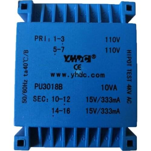 PU3018B 22 Years' manufacturer Double input and output 10VA /2*115V/2*24V PCB encapsulated transformer