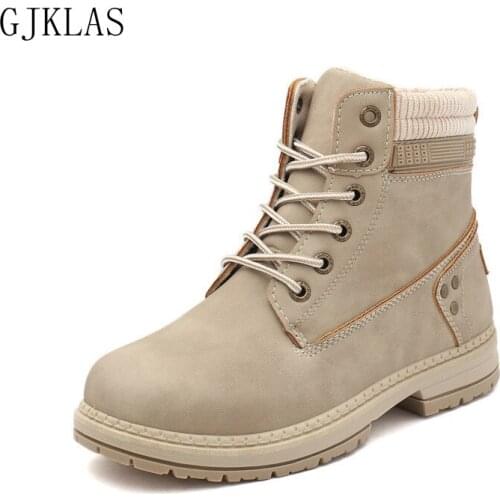 Size 42 Platfrom Shoes Women Ankle Boots Outdoor Casual Leather Women Shoes Woman Flat Lace Up Chunky Boots for Women Fashion