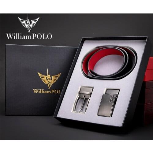 WILLIAMPOLO 2021 Fashion Genuine Leather Belt For Men Automatically Rotatable Buckle Mens Belt Luxury Design Dress Belts P21089