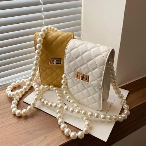 С доставкой Pearl Design PU Leather Mini Crossbody Bags for Women 2021 Summer Trendy Shoulder Handbags Purses Lady Party Purses