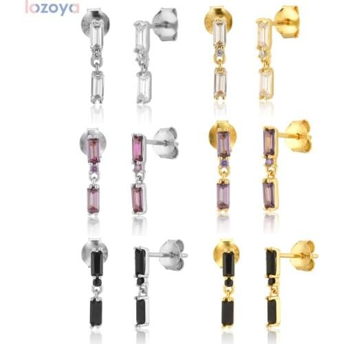 Lozoya 925 Sterling Silver Gold Small Fashion Two Zircon Stud Earring Mini Tiny Rock Punk Jewelry Clips Luxury Jewels Fashion
