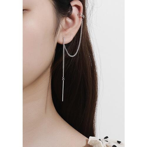 DAIWUJAN Simple Real 925 Sterling Silver Ear Line Clip Earrings for Women Personality Tassel Ear Cuff Single Earrings Jewelry