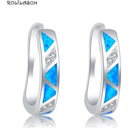 Hoop opal earrings Fashion Blue Multicolour Fine Created Fire Opal Earrings Sterling Sliver Jewelry OE580