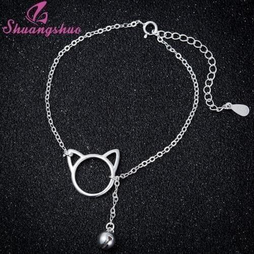 Shuangshuo Cute Cat with Bells Bracelets & Bangles Cat Head Bracelets for Women Animal Charms Bracelet Femme erkek bileklik