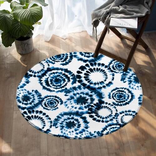 Blue Fireworks Pattern Round Area Rugs For Living Room Bedroom Kids Play Mat Circle Carpet Portable Outdoor Travel Prayer Mat