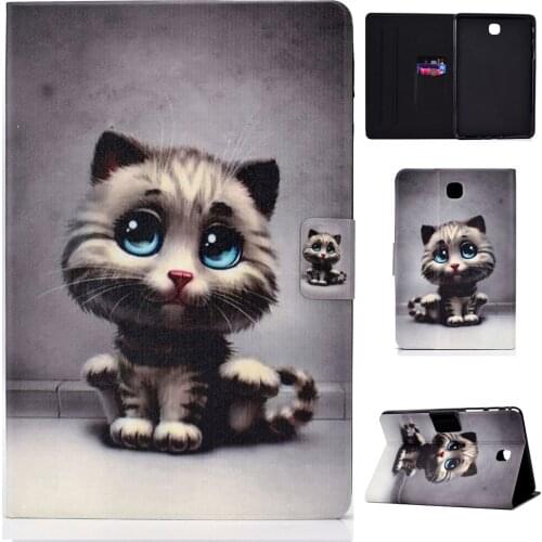 Stand Flip PU Leather Case For Samsung Galaxy Tab A 8.0" 2015 SM-T350 T355 Case Tablet Smart Case Cover Fundas Coque Cartoon Cat