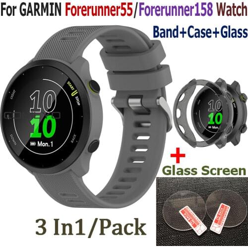 Cover Protective Case For Garmin Forerunner55/Forerunner158 Watch Band Silicone Wrist Strap Forerunner 55 Screen Tempered film