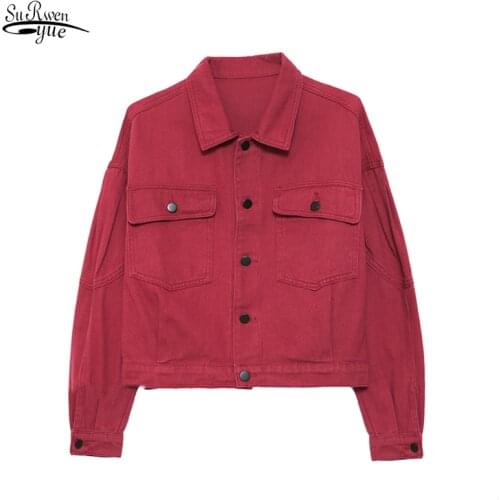 2021 New Denim Jackets for Women Clothing Bf Style Short Loose Jacket Autumn Spring Coat Female Pocket Solid Jeans Coats 12737