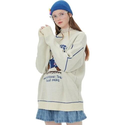 Kawaii Anime Bear Pattern Sweater Women 2021 Autumn Spandex Y2k Harajuku Knitted Jumper Pullover Kpop Female Knitted Sweaters
