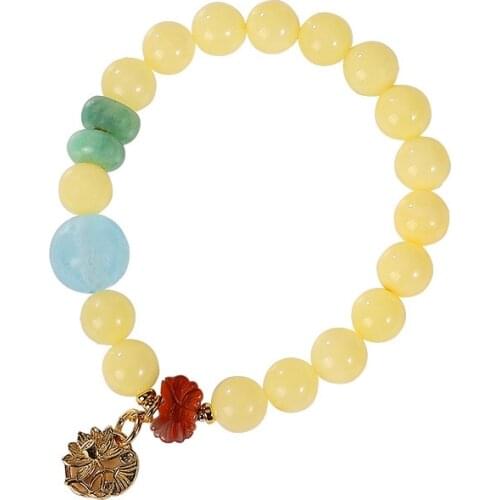 S925 sterling silver natural amber beeswax aquamarine Jade southern red agate Lotus Vintage Ladies bracelet