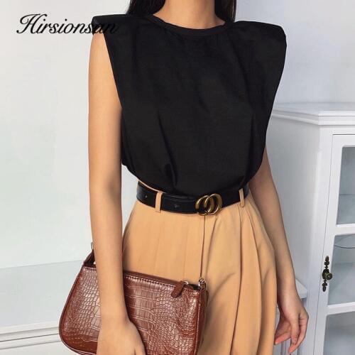 Hirsionsan High Quality Vest Women 2020 New Hot 100% Cotton Tank Tops Ins Design Tanks Elegant Brown Khaki Tops Office Lady