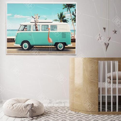 Animals On the Roads Children Art Canvas Print and Poster Surfing Giant Giraffes Photo Picture Color Otter Wall Art Home Decor