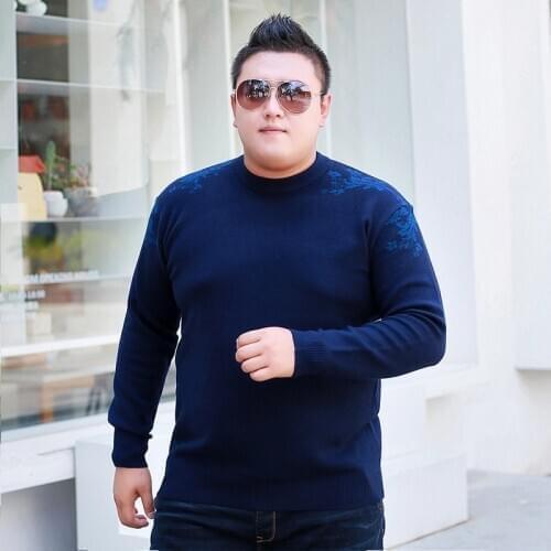 Winter Mens Elastic Plus Fertilizer XL Round Collar Long Sleeve Knit Extra Large Thick Warm Sweater Red