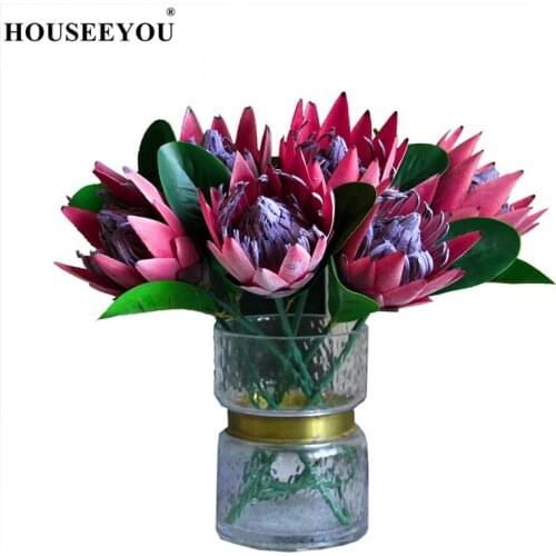 1PCS 40cm Artificial Flower Silk King Protea DIY Flower Arrangement Fake Emperor White Home Party Wedding Decoration Ornaments