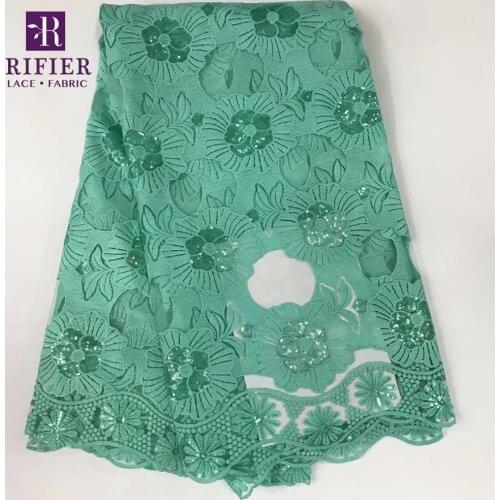 2019 Swiss Voile Dry Lace Sequined Embroidered Mesh Tulle Lace Mint Green African Milk Silk Lace Cord Fabrics Sequins Net Fabric
