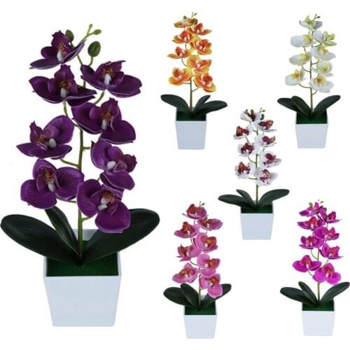 5Heads Artificial Butterfly Orchid Flower Potted Bonsai for Home Garden Decoration Office Bedroom Ornament Fake Plants Flowers
