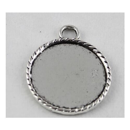60Pcs Tibetan silver Cabochon Settings Pendant Trays glue on bail picture frame round charm A12082