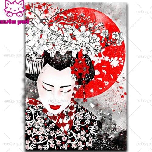 DIY Diamond Embroidery Japanese woman geisha Diamond Painting Cross Stitch 5D Diamond Rhinestone mosaic Home Decor cute pet