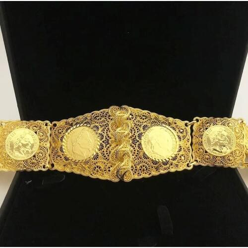 Algerian Metal Waist Chain Large French Coin Waist Belt Square Design Caftan Belts Algiers Algeria Traditional Holiday Jewelry