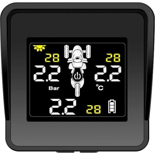 Solar Wireless Tire Pressure Monitoring System Motorcycle TPMS Tire Pressure Monitor LCD Display 3 External Sensors