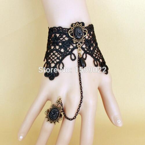 Europe and the United States Black Lace Tatoo Woman Bracelet and Bangles Gothic Antique Bronze Charms Vintage Finger Decoration