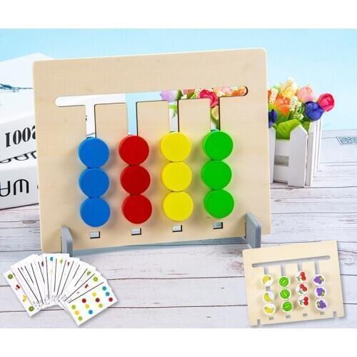Wooden Montessori Toy Four Color/ Fruit Double Sided Matching Game Logical Reasoning Training Kids Educational Toys Gift