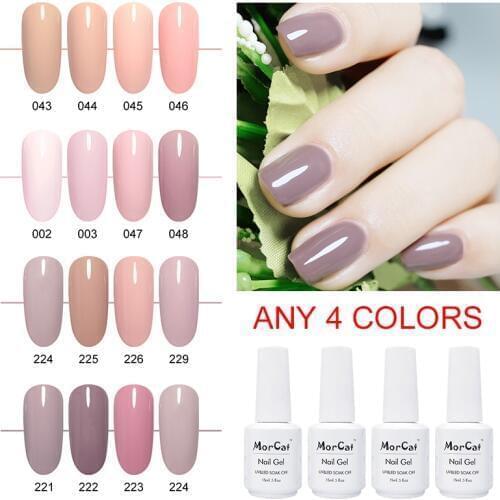 MorCat 4PCS Nail Gel Polish 15ML Nude Series Color Lacquer Gel UV Soak Off Gel Nail Polish Semi Permanent UV Varnish Nail Art