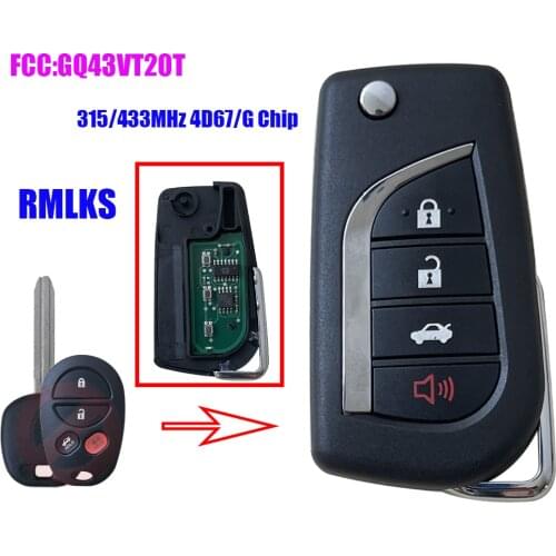 For Toyota Highlander Sequoia Sienna Tacoma Tundra Remote Flip Car Key 4 Buttons Remote Fob Trunk FCC GQ43VT20T CHIP 4D67/G/H