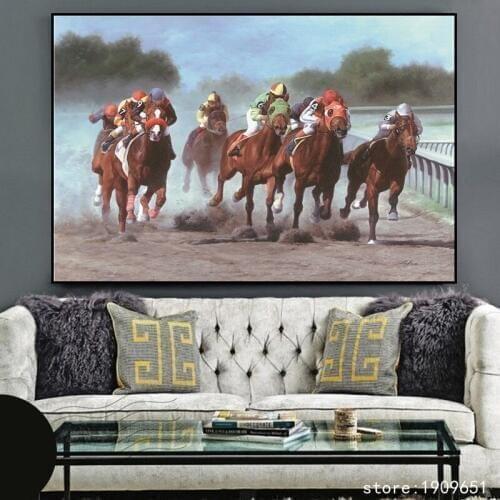 Cotton no frame classical horse racing scenery canvas printings oil painting printed on cotton home wall art decoration picture
