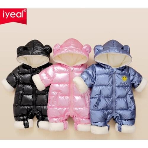 IYEAL Newborn Baby Jumpsuit Hooded Plus Velvet Warm Boys Snowsuit Toddler Clothing Infant Girl Cotton Overalls Rompers