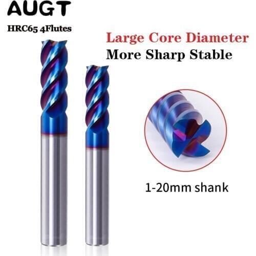 AUGT HRC65 4Flutes Carbide End Mill Alloy Carbide Milling Tungsten Steel Milling Cutter EndMillS CNC Cutting Tools 6MM 8MM Shank