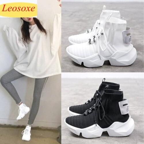 New High-top Platform Sneakers Women Knitted Casual Shoes Woman Sneakers Chunky Tenis Feminino Womens Shoes Size 41 2021 Autumn