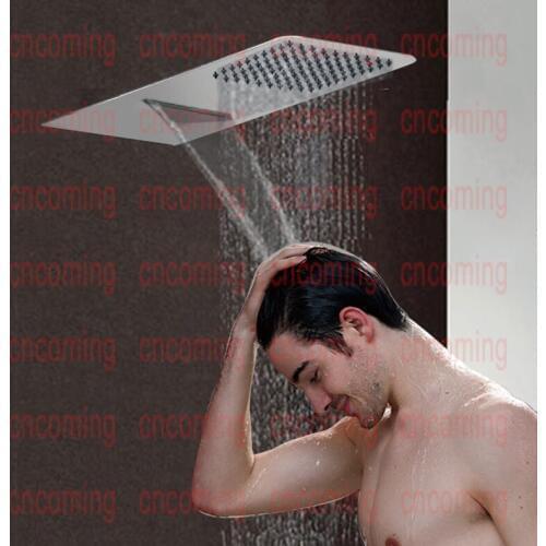 SUS304 Shower Head Square Ultra Thin In Wall Bathroom Accessories Bath Products Mirror Finished Rain Waterfall 500x200mm DF9001