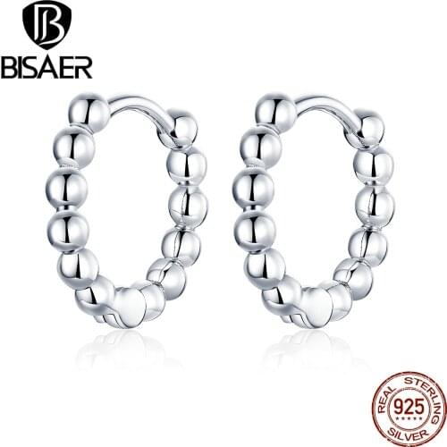 Small Earrings BISAER 925 Sterling Silver Stackable Round Circle Exquisite Women Stud Earrings Korean brincos Jewelry ECE807