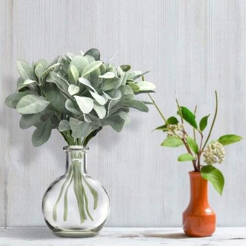 MLGB 14Pcs Artificial Flocked Greenery Leaves Short Stems Faux Lambs Ear Greenery Urn Filler Greenery Plants for Home Wedding