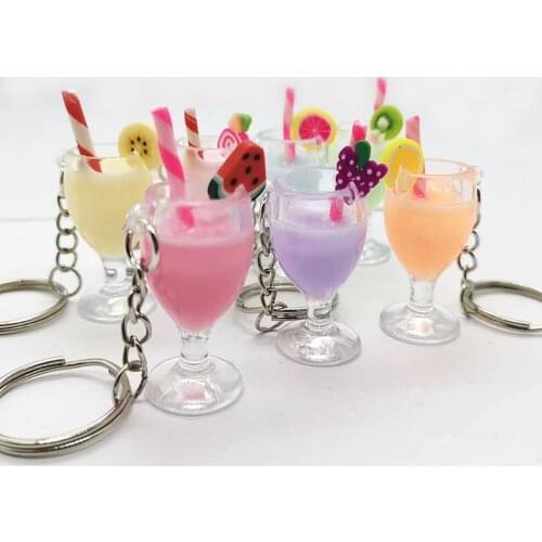 Fashion Creative resin cup keychain fruit drink cup keychain pendant simulation juice cup car fo bags key ring ornament gift
