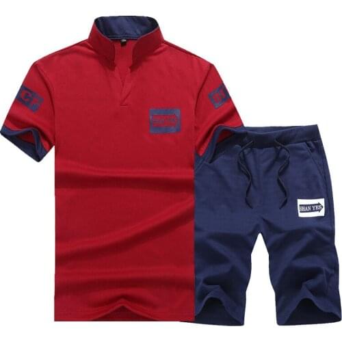 2021 Summer Mens Letter Printing Short-sleeved T-shirt Mens Casual Sports Fashion Stand-up Collar Two-piece Top Shorts Suit