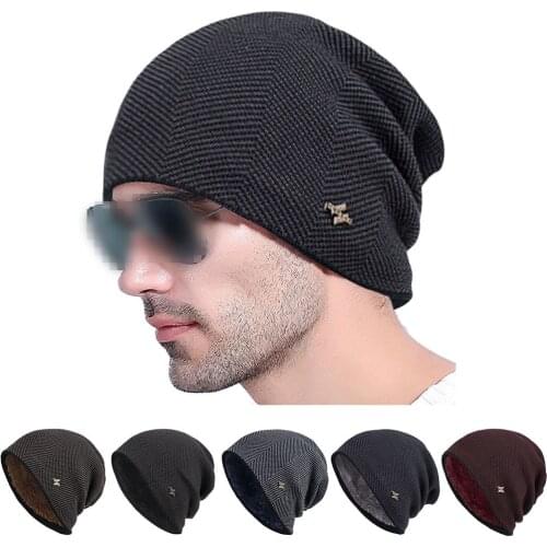 Men Women Winter Trendy Warm Oversized Chunky Baggy Stretchy Slouchy Skully Hat Unisex Plus Velvet Warm Hat 2019 Fashion
