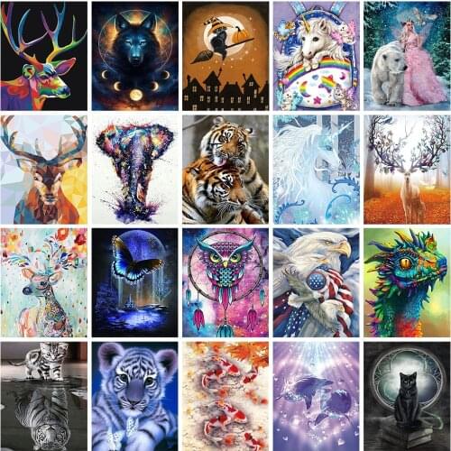 Color Animal Rhinestone Painting Mosaic Kit Art Picture Deer Tiger Cross Stitch Decoration Set Embroidery 5D Diy Diamond Paintin