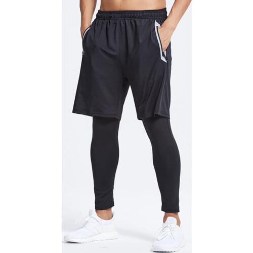 New False Two Compression Tights Mens Leggings Fitness Exercises men pants joggers long pants men Bodybuilding gyms wear