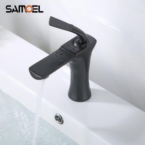 New Arrival Brass Matt Black Bathroom Sink Faucet Mixers Deck Mounted Lavatory Basin Cold Hot Water Tap B3346