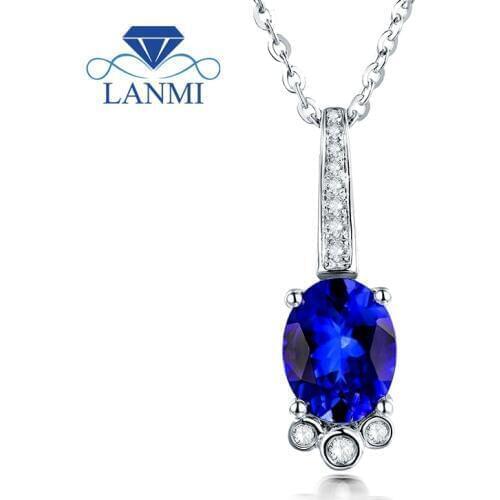 Natural Tanzanite Pendant Necklace Oval Natural Gem 18K White Gold Diamond Pendants Luxury Fine Jewelry for Women