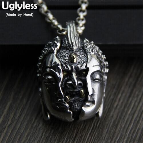 Uglyless Real S925 Sterling Silver Buddhism Pendants Necklaces without Chains Unisex Necklaces Evil from the heart Fine Jewelry