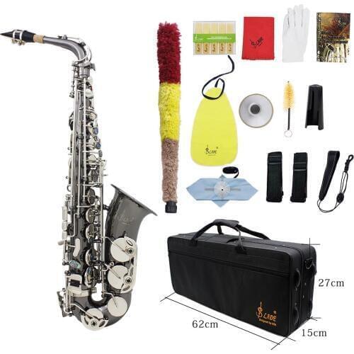 Professional Brass Bend Eb E-flat Alto Saxophone Sax Black Nickel Plating Abalone Shell Keys