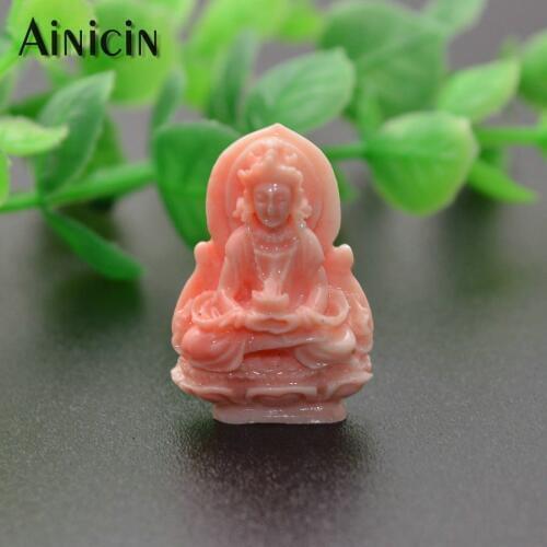 Lifelike Resin Carving Guanyin Pink Goddess of Mercy 18x27mm Buddha Pendants Fit Buddhism Necklace Making Findings 10pc/lot