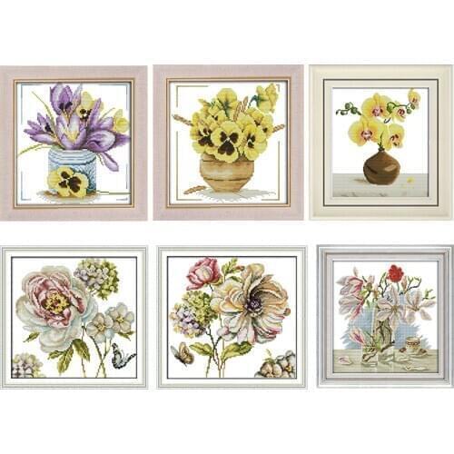 Joy Sunday Embroidery Counted Cross Stitch Kit Hydrangeas 11CT 14CT Stamped Printed Needlework Handmade Decoration Art Gifts Set