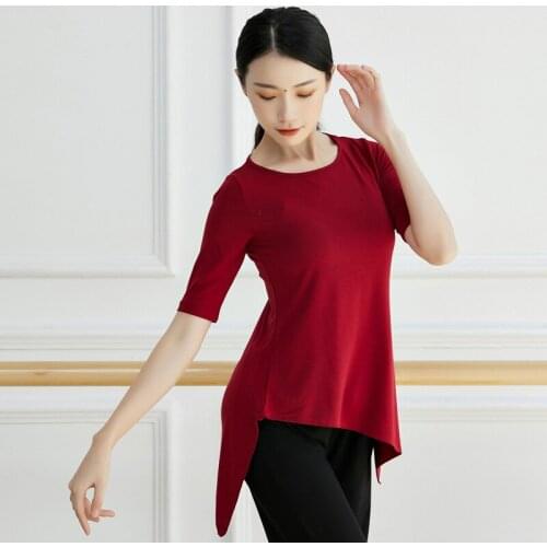 Adult Modal Belly Dance Split Asymmetric Hem Top T Shirt Practice Costume for Women Dancing Clothes Dancer Wear Clothing
